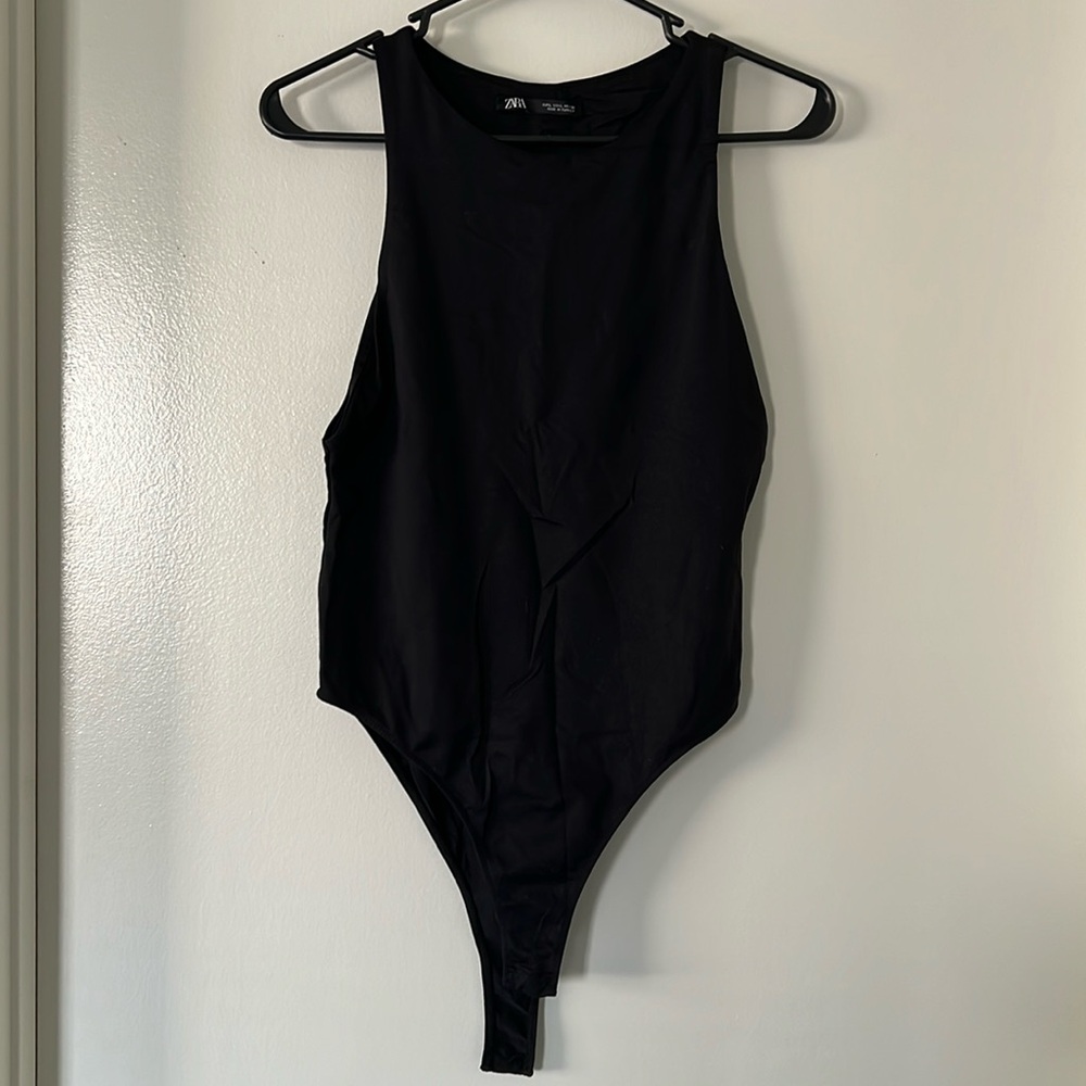 Zara black high neck bodysuit Size L snap crotch